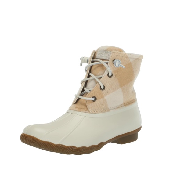 SOLD Sperry Ivory Saltwater check Rubber Duck Boots Women’s Size 9 Waterproof - Picture 5 of 12